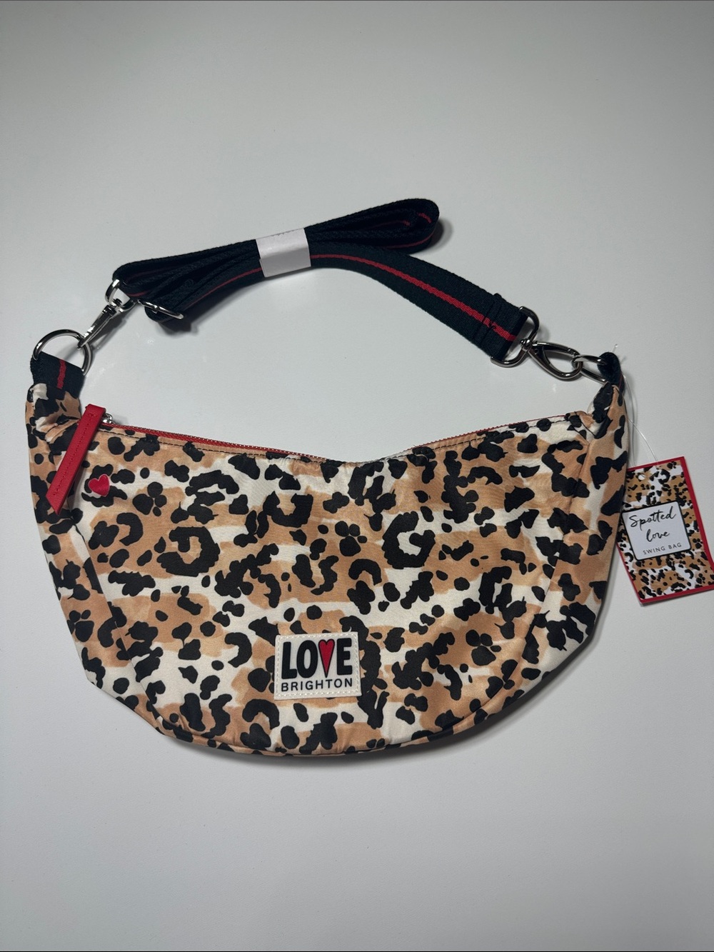 NWT Brighton Spotted Love Leopard Print Crossbody Bag in Tan Black Red Accents
